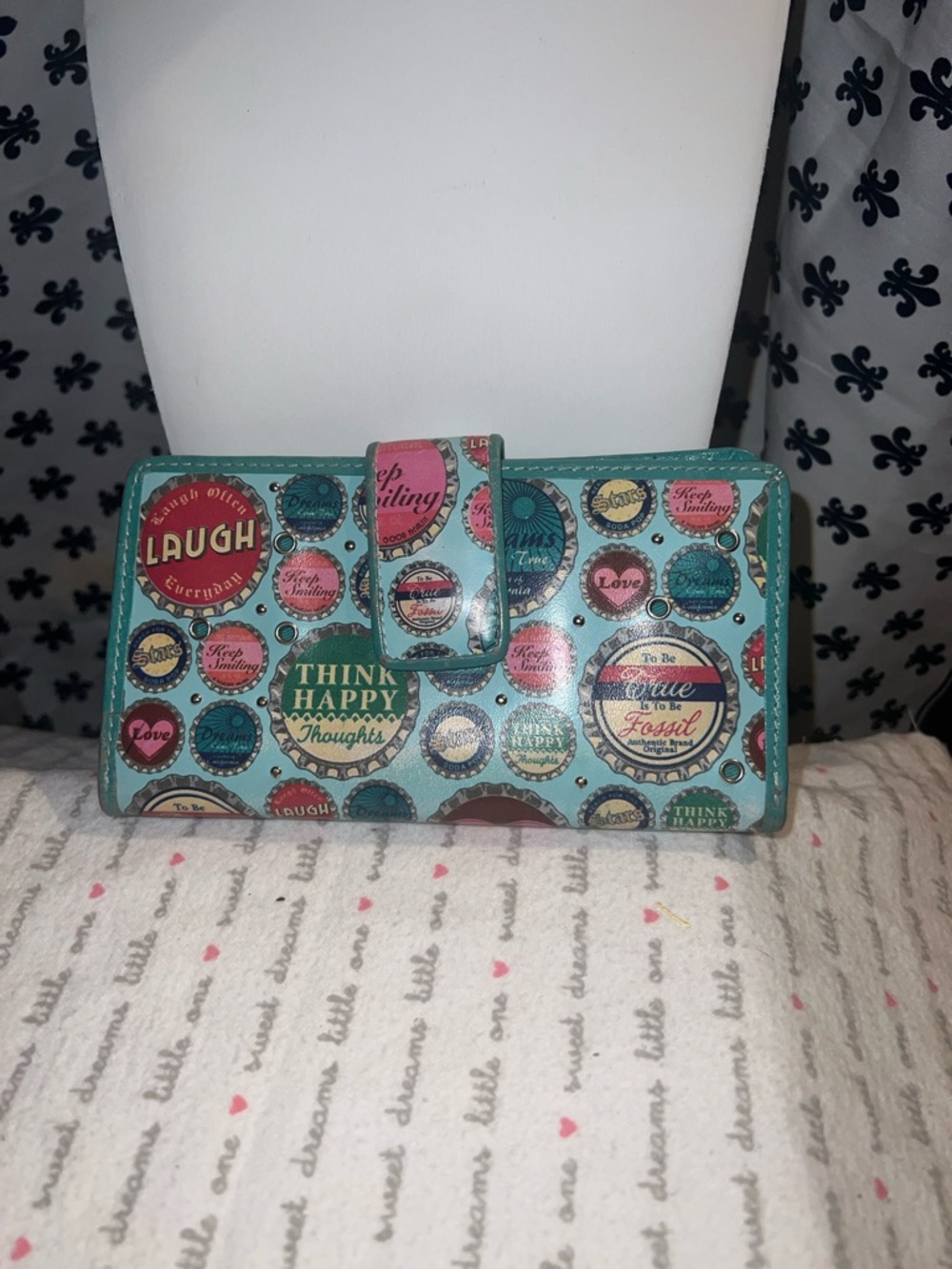 Fossil Happy Thoughts Turquoise Printed Wallet